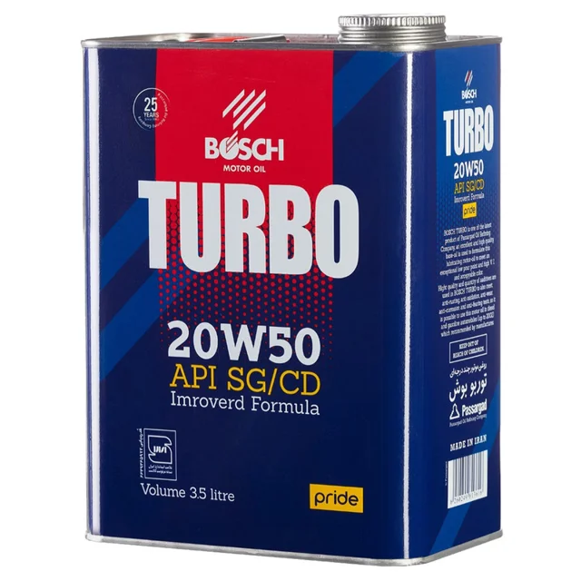 روغن موتور خودرو بنزینی بوش مدل توربو 20W50 SG/CD حجم 3/5 لیتر 102159154