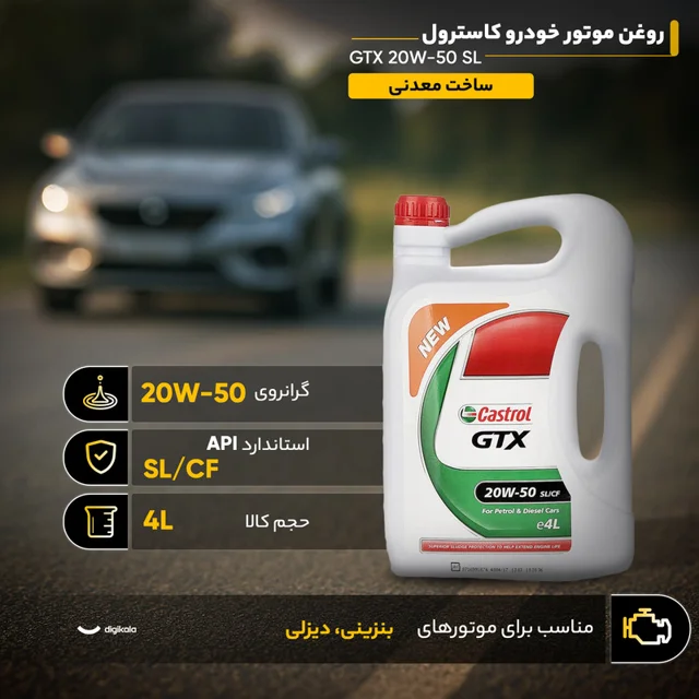 روغن موتور خودرو کاسترول مدل GTX 20W50 SL حجم 4 لیتر 102156992